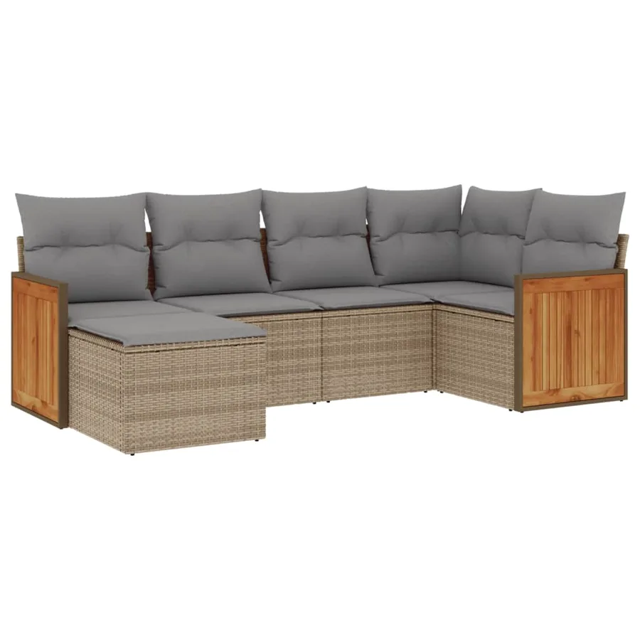 Salon de jardin avec coussins 6 pcs beige résine tressée - 2
