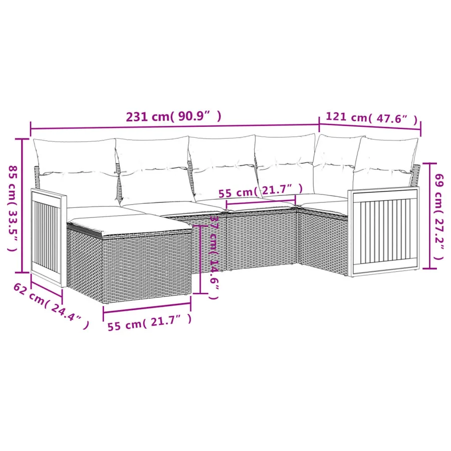 Salon de jardin avec coussins 6 pcs beige résine tressée - 8