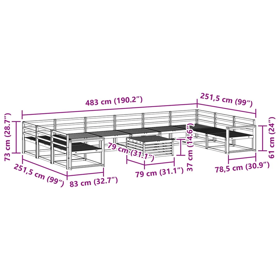 Ensemble de canapés d'extérieur 11 pcs Naturel - 11