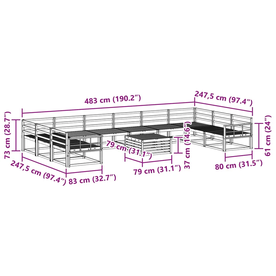 Ensemble de canapés d'extérieur 11 pcs Naturel - 11