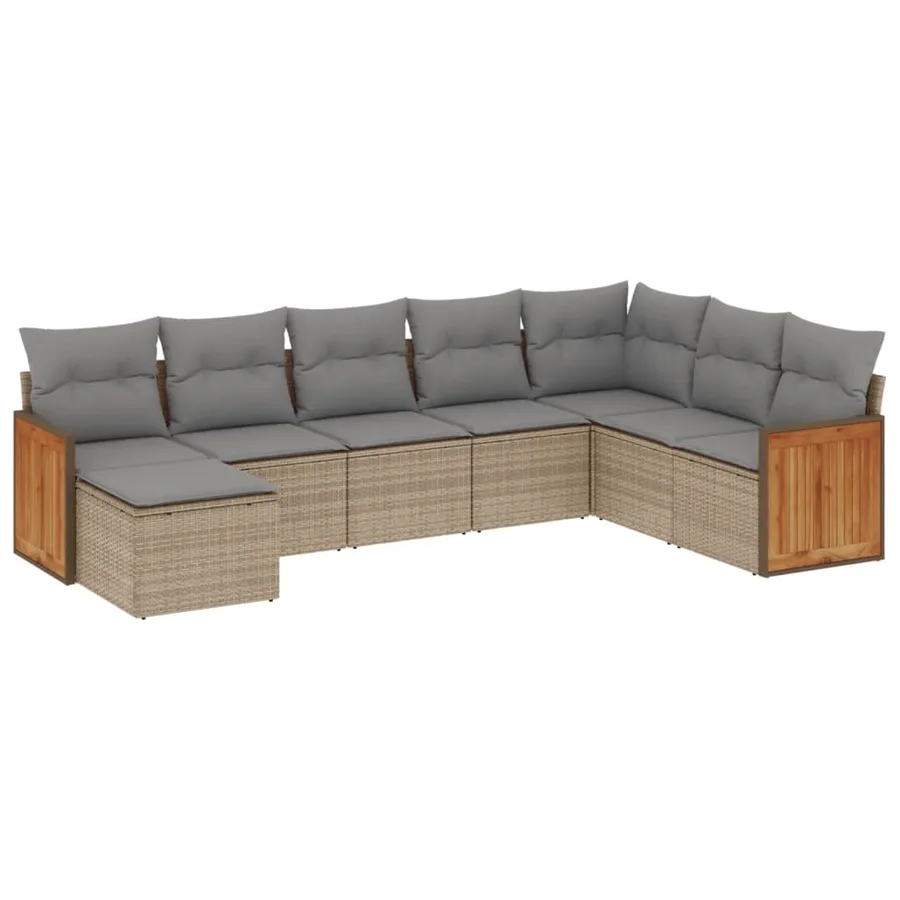 Salon de jardin avec coussins 8 pcs beige résine tressée - 2