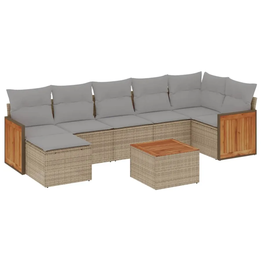 Salon de jardin avec coussins 8 pcs beige résine tressée - 2