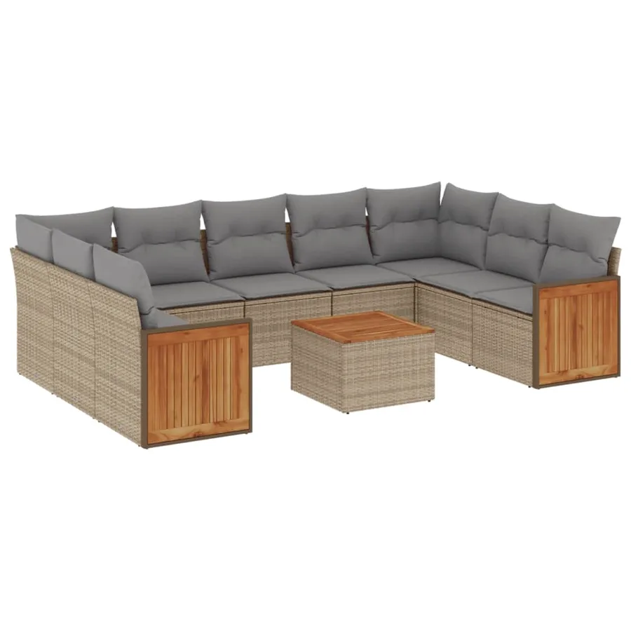 Salon de jardin avec coussins 10 pcs beige résine tressée - 2
