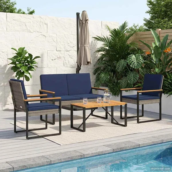 Ensemble de meubles d'extérieur 4 pcs Gris et bleu marine