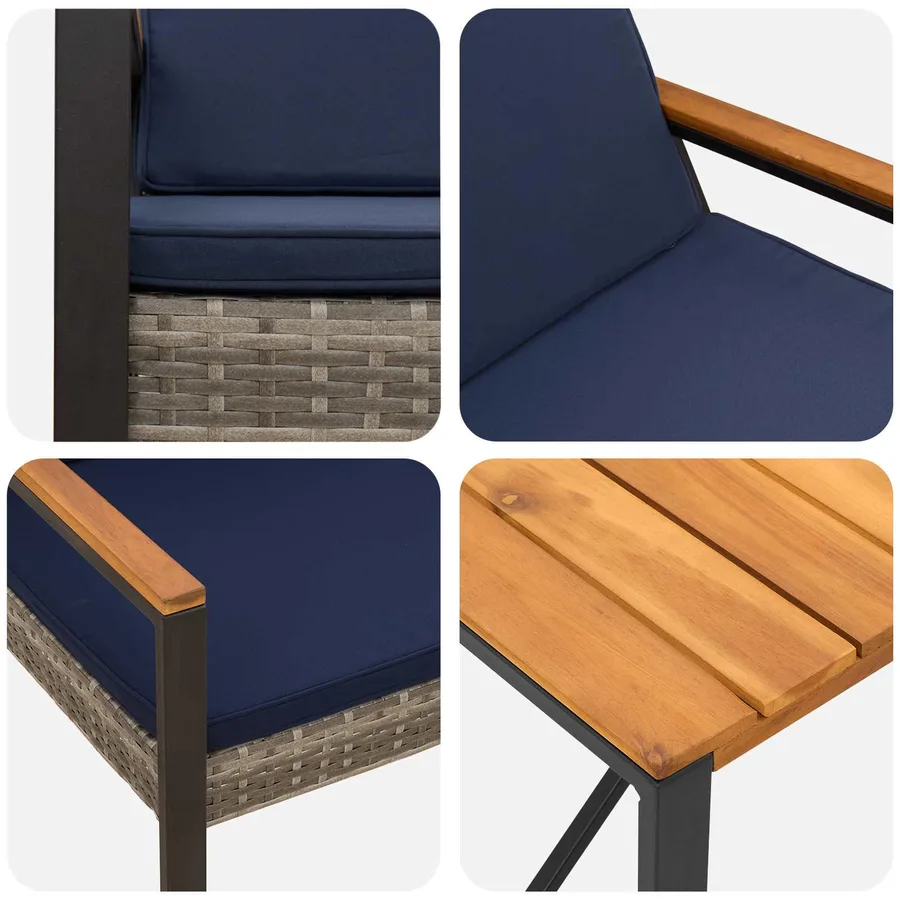 Ensemble de meubles d'extérieur 4 pcs Gris et bleu marine - 10