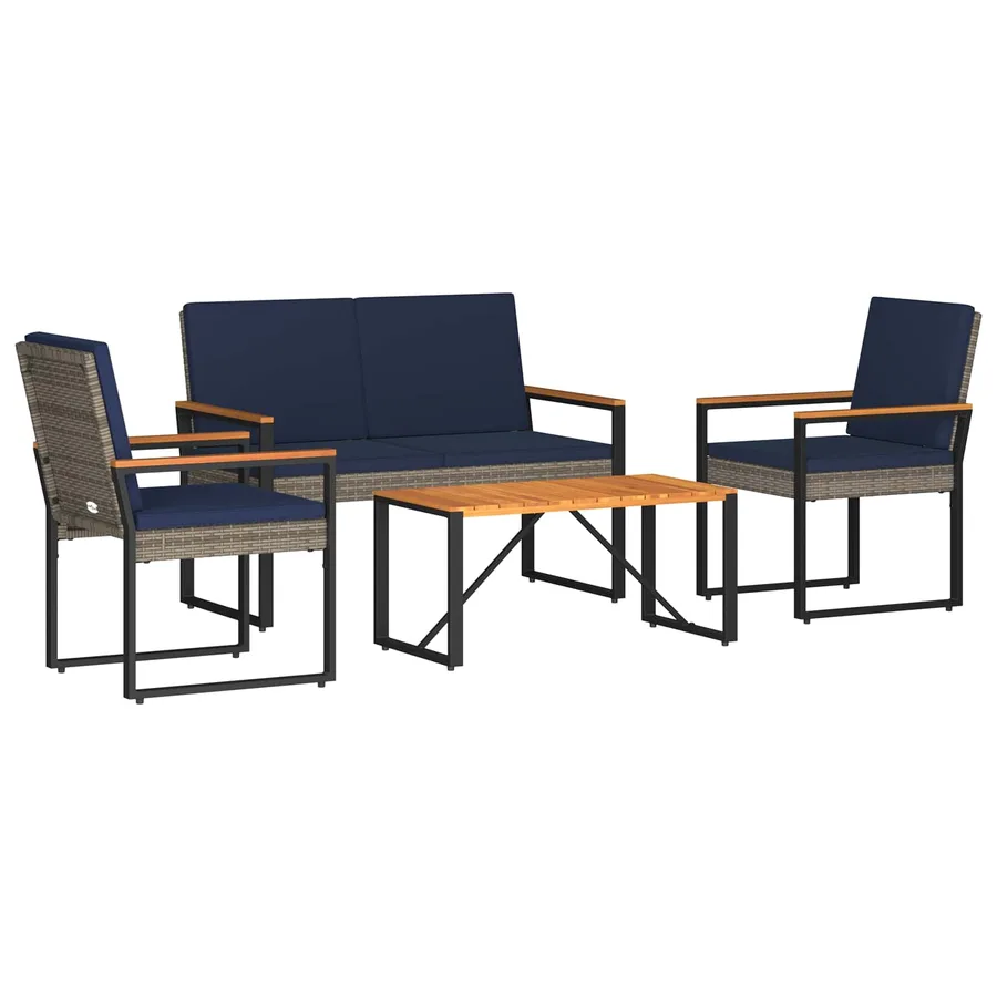 Ensemble de meubles d'extérieur 4 pcs Gris et bleu marine - 2