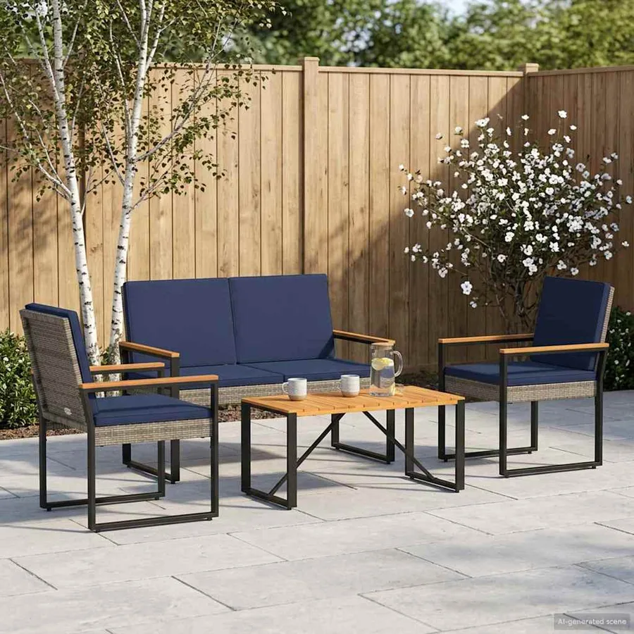 Ensemble de meubles d'extérieur 4 pcs Gris et bleu marine - 3