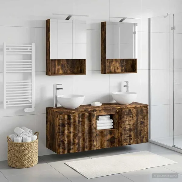Ensemble d'armoire de salle de bain 5 pcs Chêne fumé