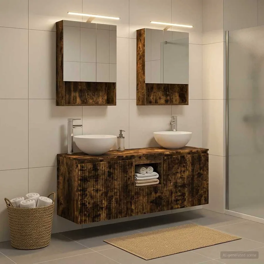 Ensemble d'armoire de salle de bain 5 pcs Chêne fumé - 4
