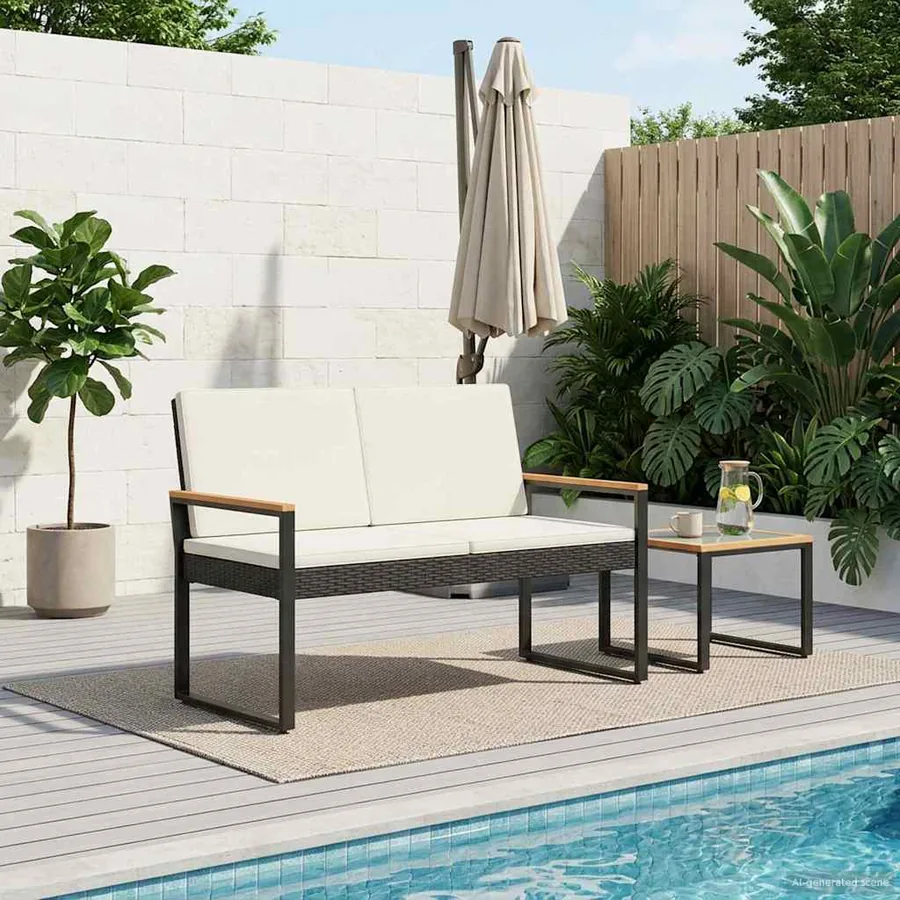 Banc extérieur Noir et blanc crème 107 x 61 x 80 cm polyrotin