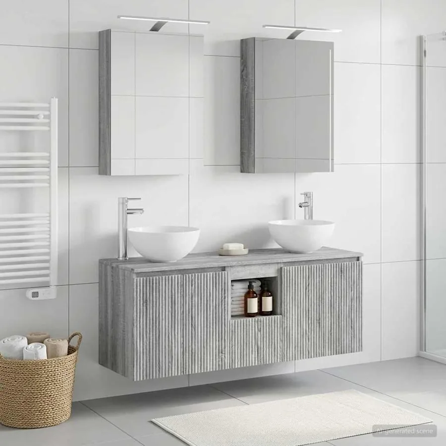 Ensemble d'armoire de salle de bain 5 pcs Sonoma gris
