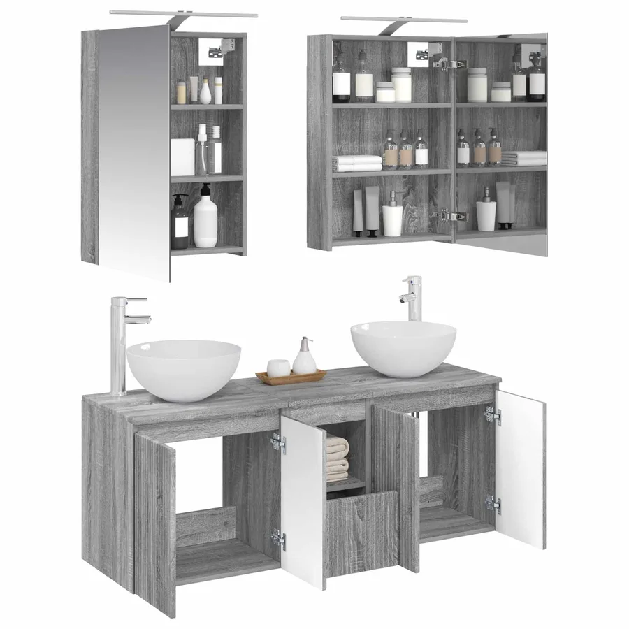 Ensemble d'armoire de salle de bain 5 pcs Sonoma gris - 3
