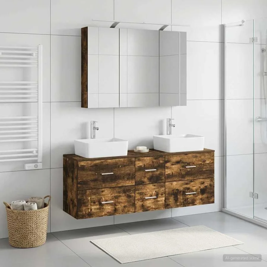 Ensemble de mobilier de salle de bain 4 pcs Chêne fumé