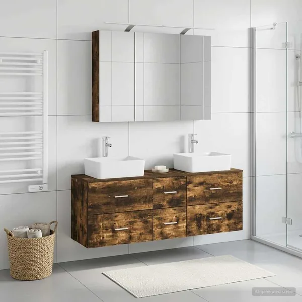 Ensemble de mobilier de salle de bain 4 pcs Chêne fumé