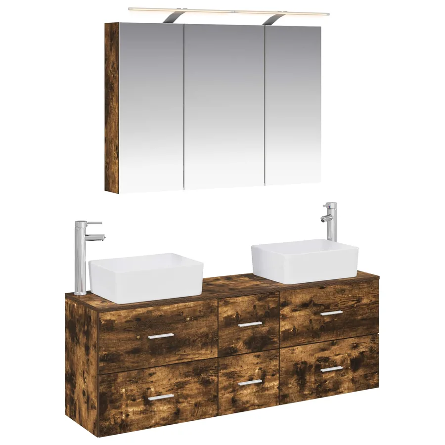 Ensemble de mobilier de salle de bain 4 pcs Chêne fumé - 2