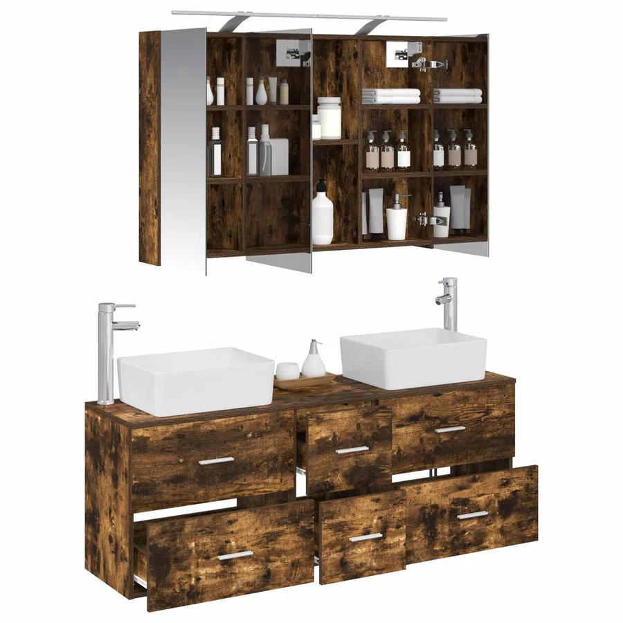 Ensemble de mobilier de salle de bain 4 pcs Chêne fumé - 3