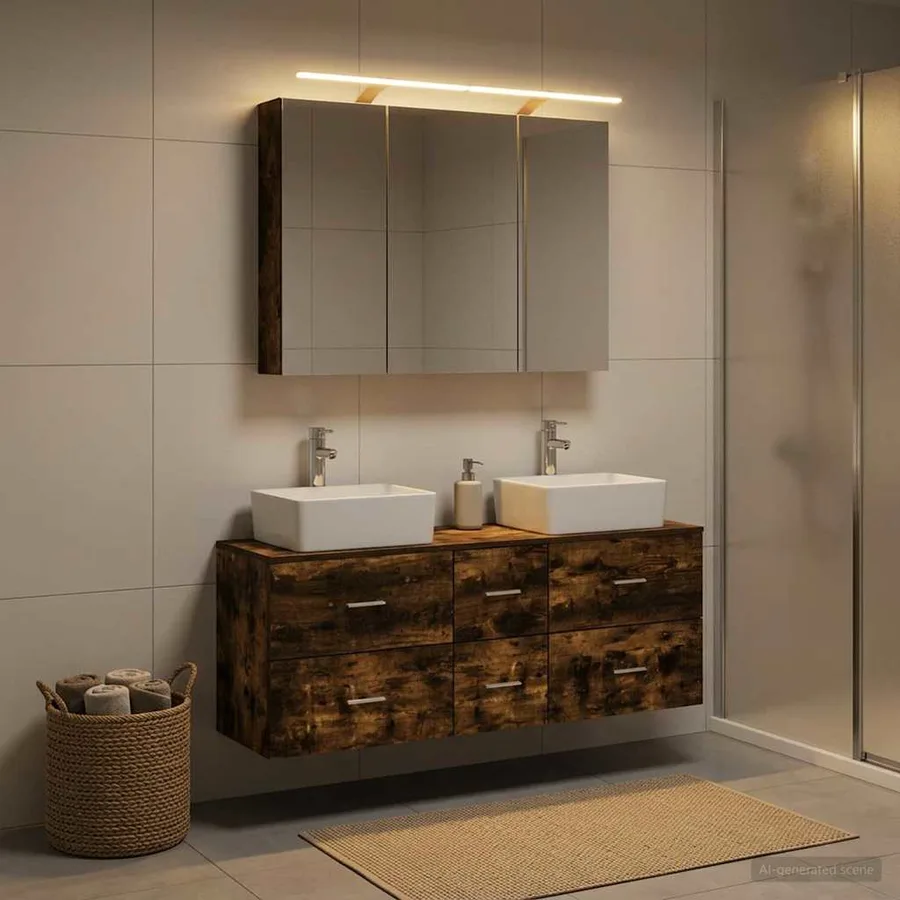 Ensemble de mobilier de salle de bain 4 pcs Chêne fumé - 4