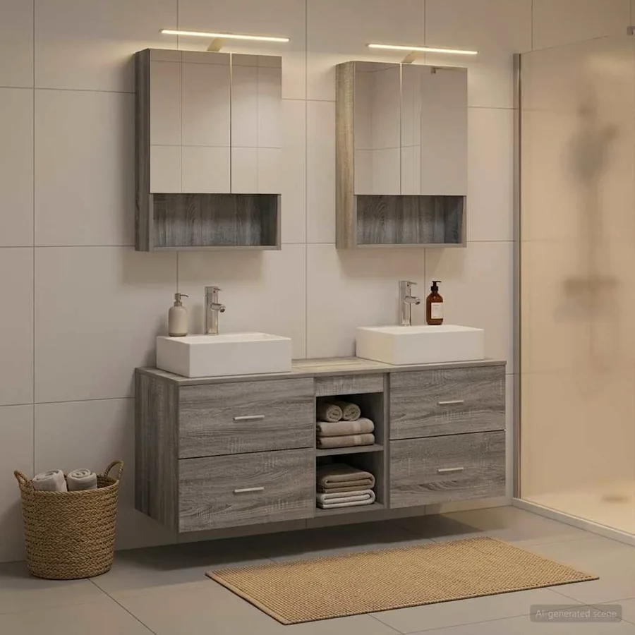 Ensemble de mobilier de salle de bain 5 pcs Sonoma gris