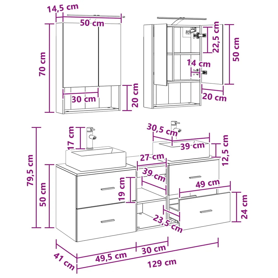 Ensemble de mobilier de salle de bain 5 pcs Sonoma gris - 13
