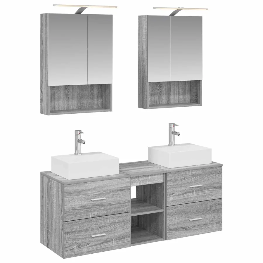 Ensemble de mobilier de salle de bain 5 pcs Sonoma gris - 2