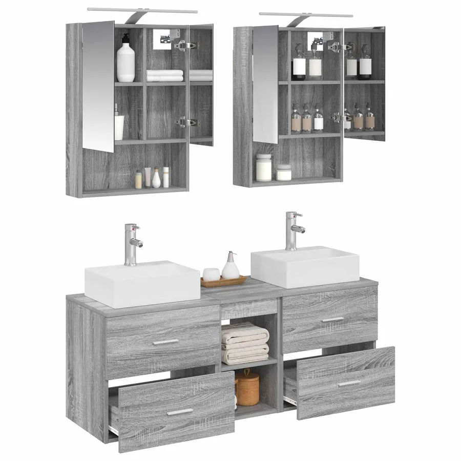 Ensemble de mobilier de salle de bain 5 pcs Sonoma gris - 3