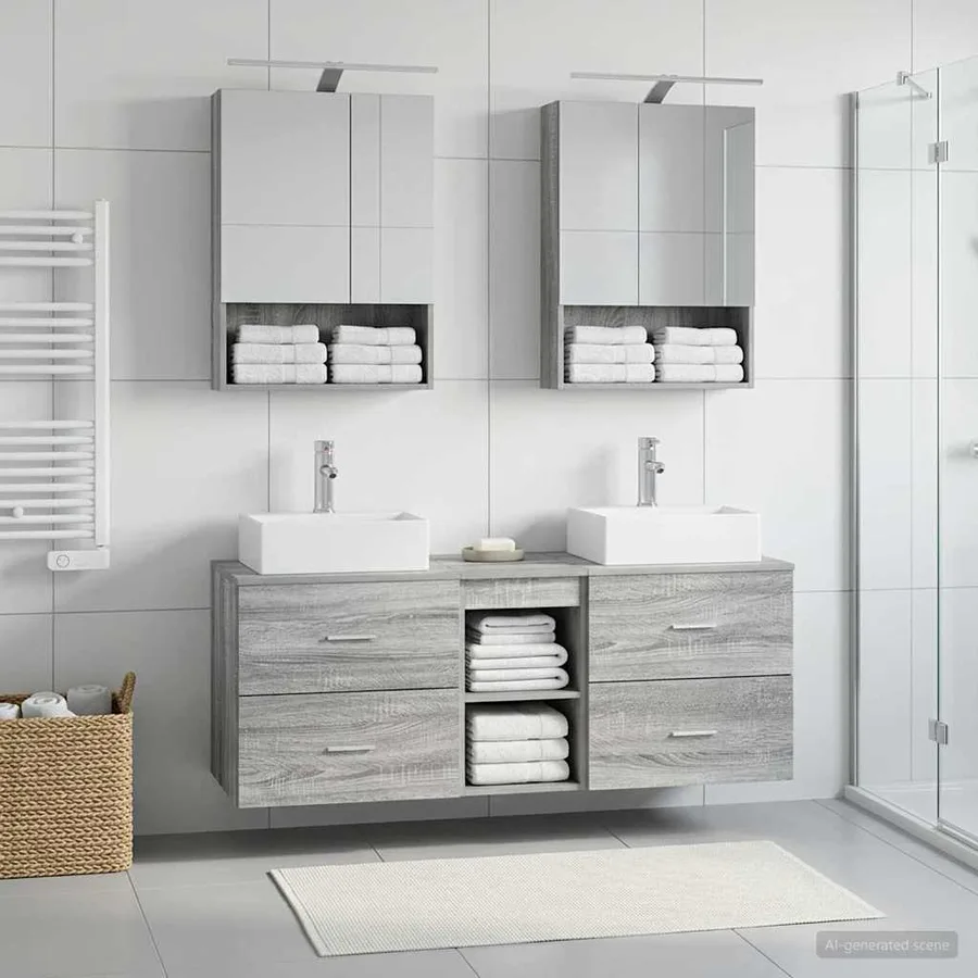 Ensemble de mobilier de salle de bain 5 pcs Sonoma gris - 4