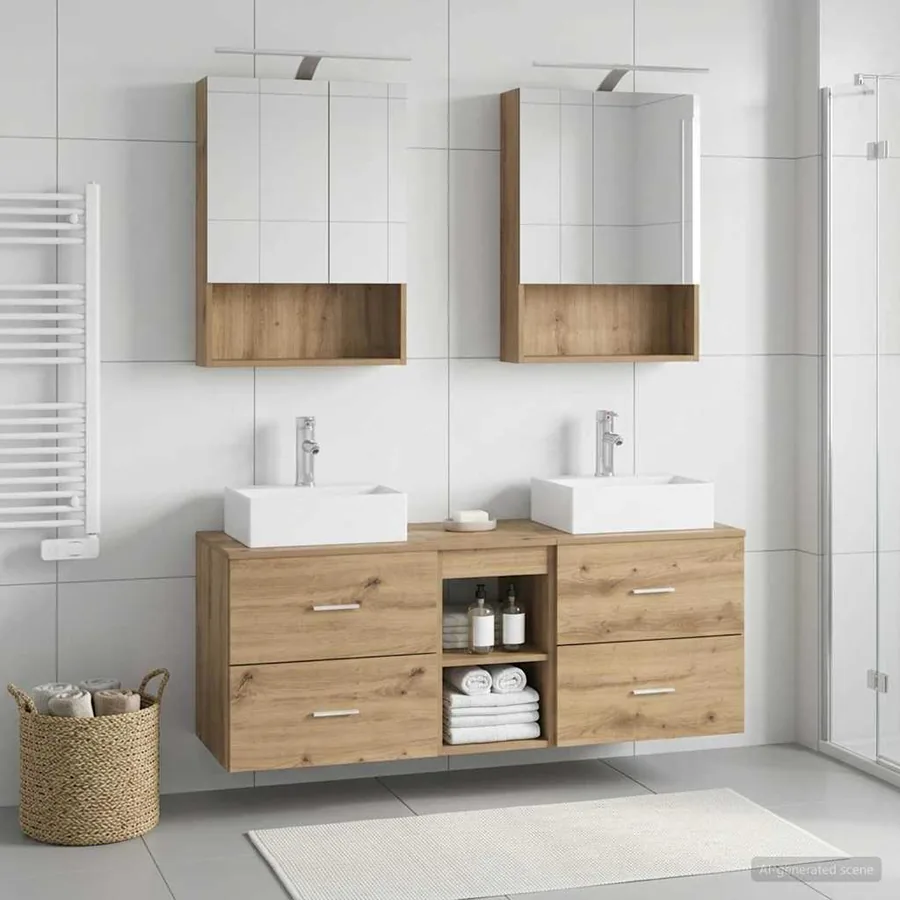 Ensemble de mobilier de salle de bain 5 pc Chêne artisanal