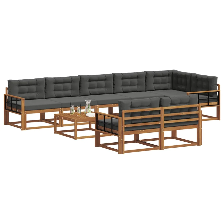 Ensemble de canapés d'extérieur 9 pcs Naturel et Anthracite - 3