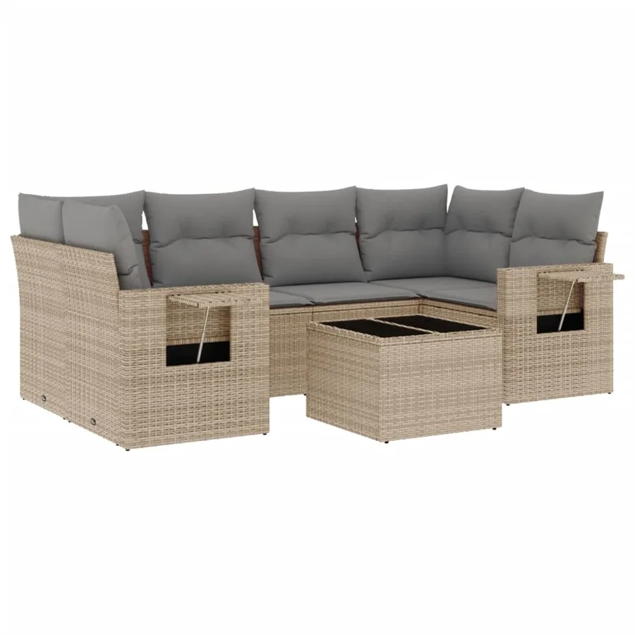Salon de jardin avec coussins 7 pcs beige résine tressée - 2