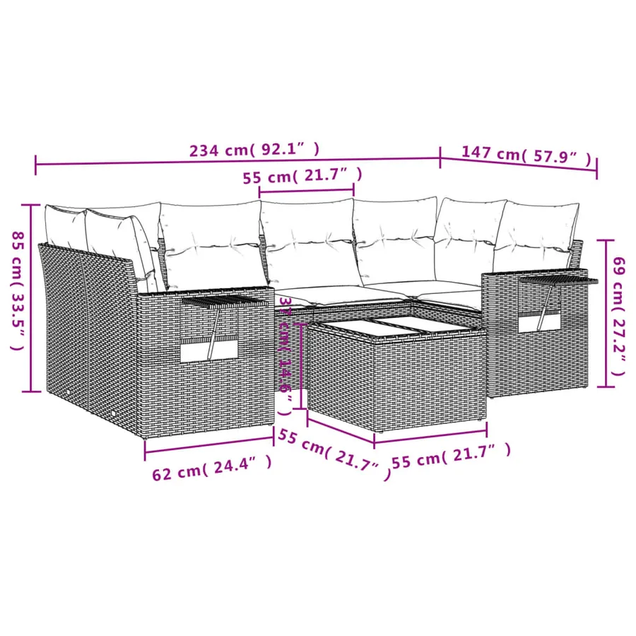Salon de jardin avec coussins 7 pcs beige résine tressée - 9