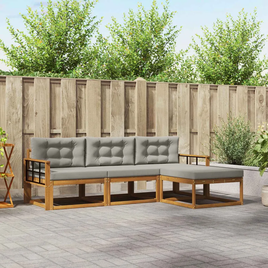 Ensemble de canapés d'extérieur 4 pcs Gris Naturel et Clair