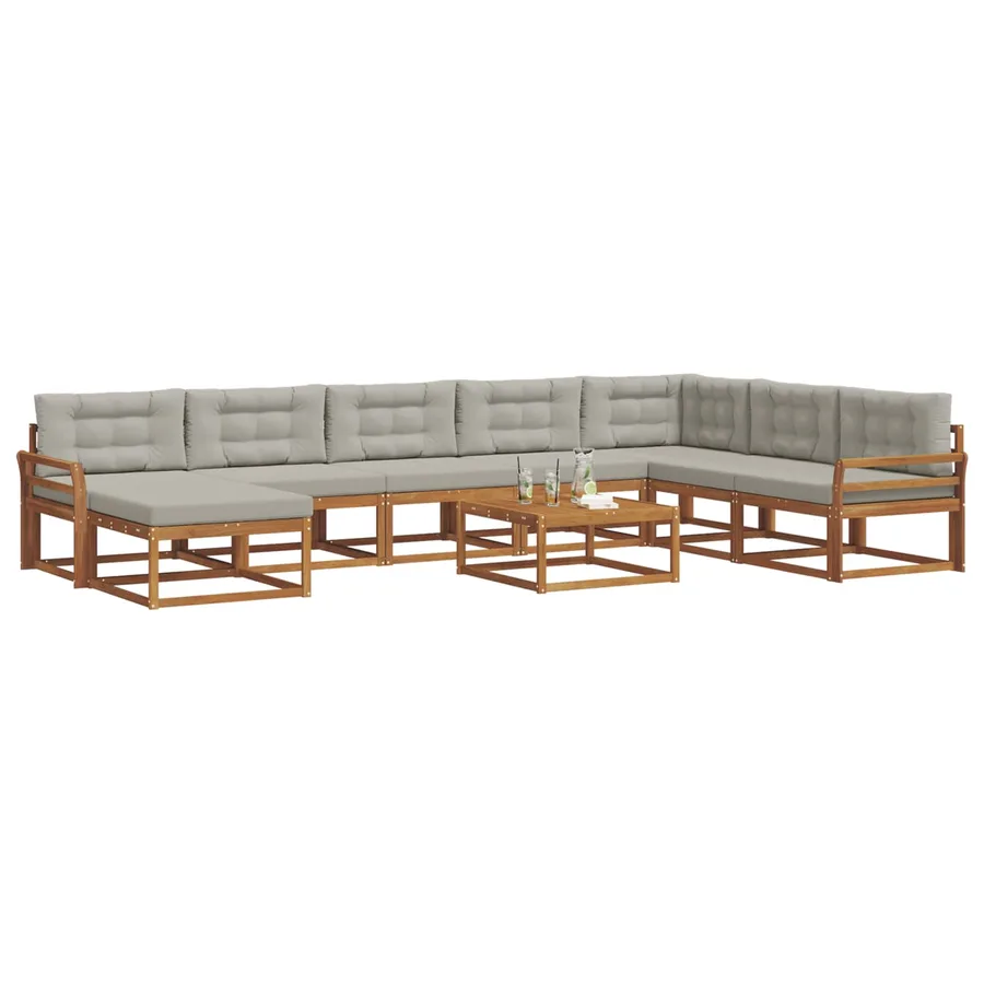 Ensemble de canapés d'extérieur 9 pcs Gris Naturel et Clair - 3