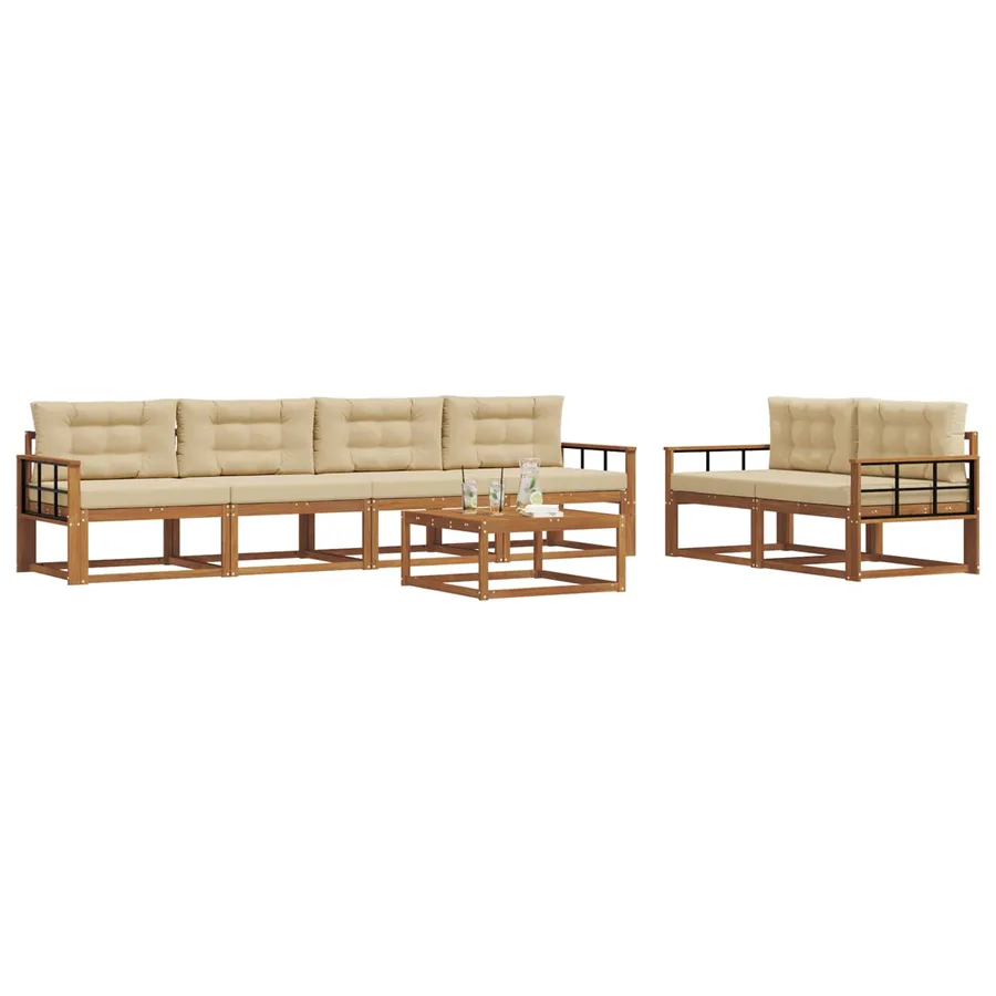 Ensemble de canapés d'extérieur 7 pcs Naturel et Beige - 3