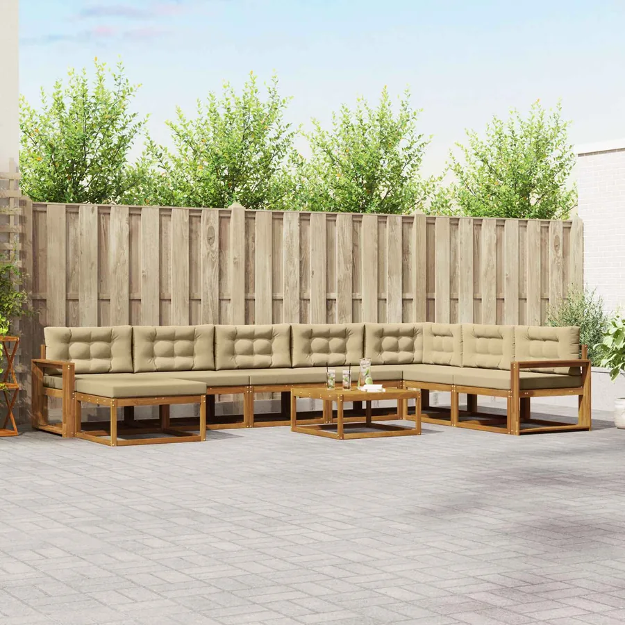 Ensemble de canapés d'extérieur 9 pcs Naturel et Beige