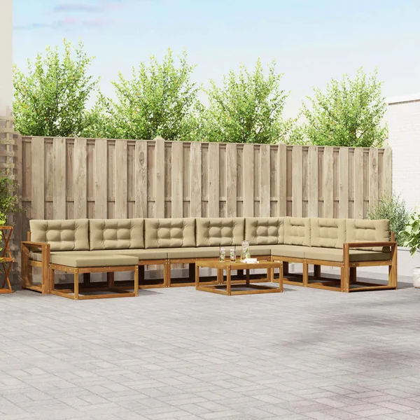 Ensemble de canapés d'extérieur 9 pcs Naturel et Beige