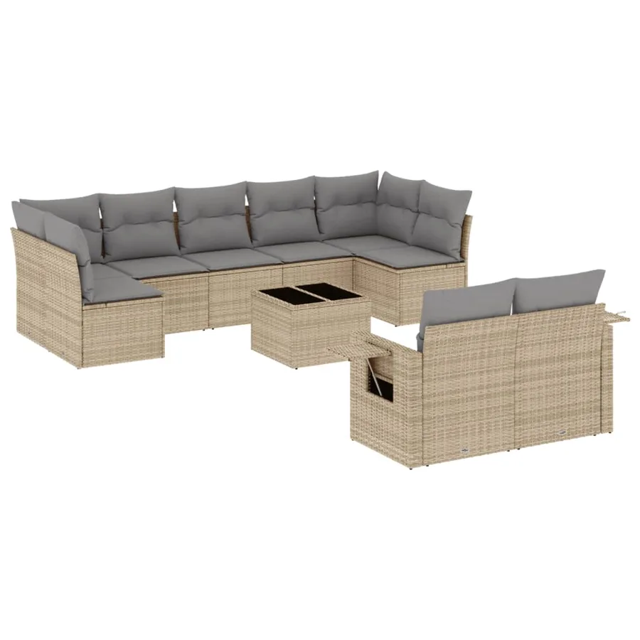 Salon de jardin avec coussins 10 pcs beige résine tressée - 2