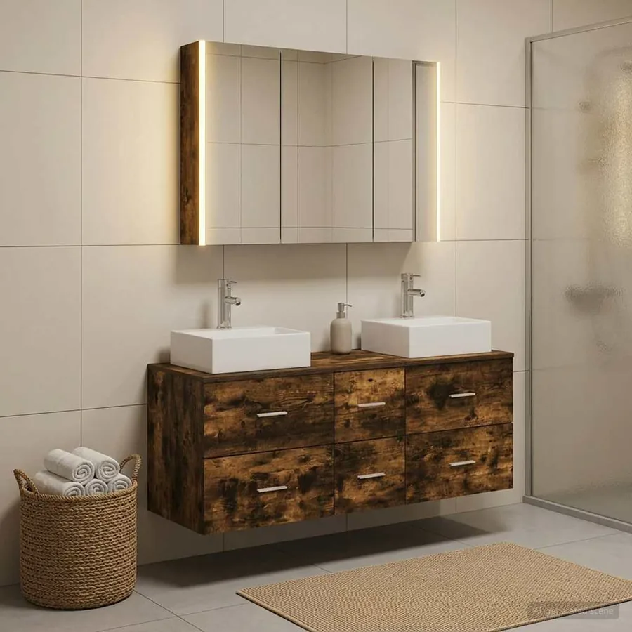 Ensemble de mobilier de salle de bain 4 pcs Chêne fumé