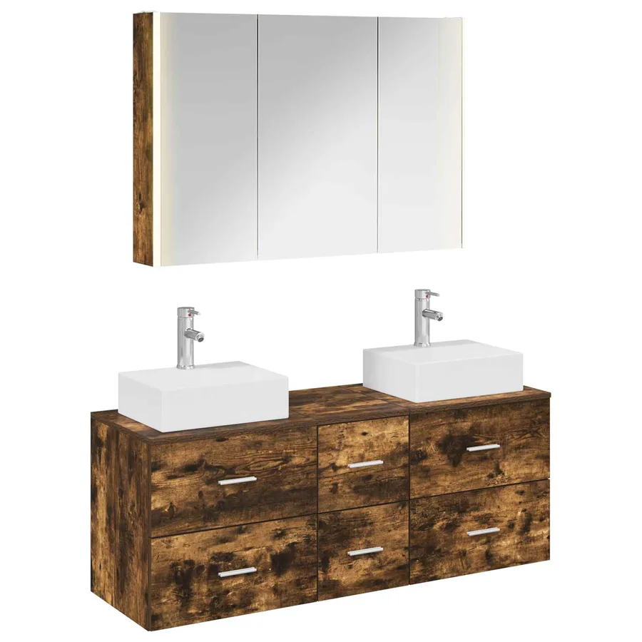 Ensemble de mobilier de salle de bain 4 pcs Chêne fumé - 2