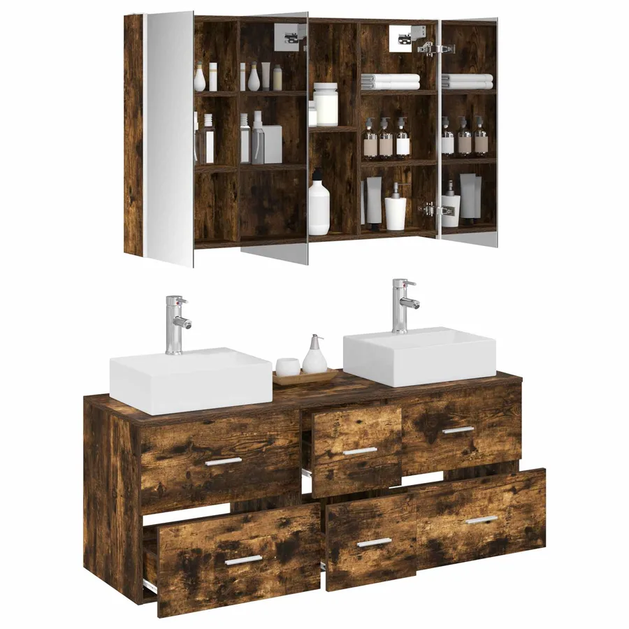 Ensemble de mobilier de salle de bain 4 pcs Chêne fumé - 3