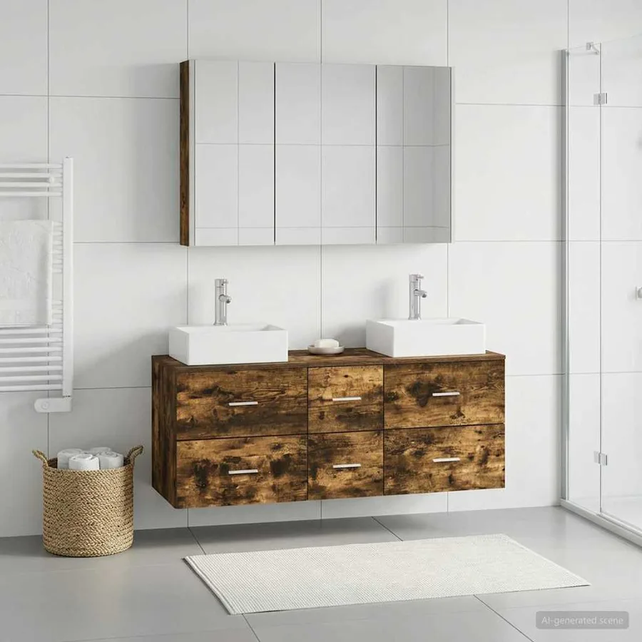 Ensemble de mobilier de salle de bain 4 pcs Chêne fumé - 4