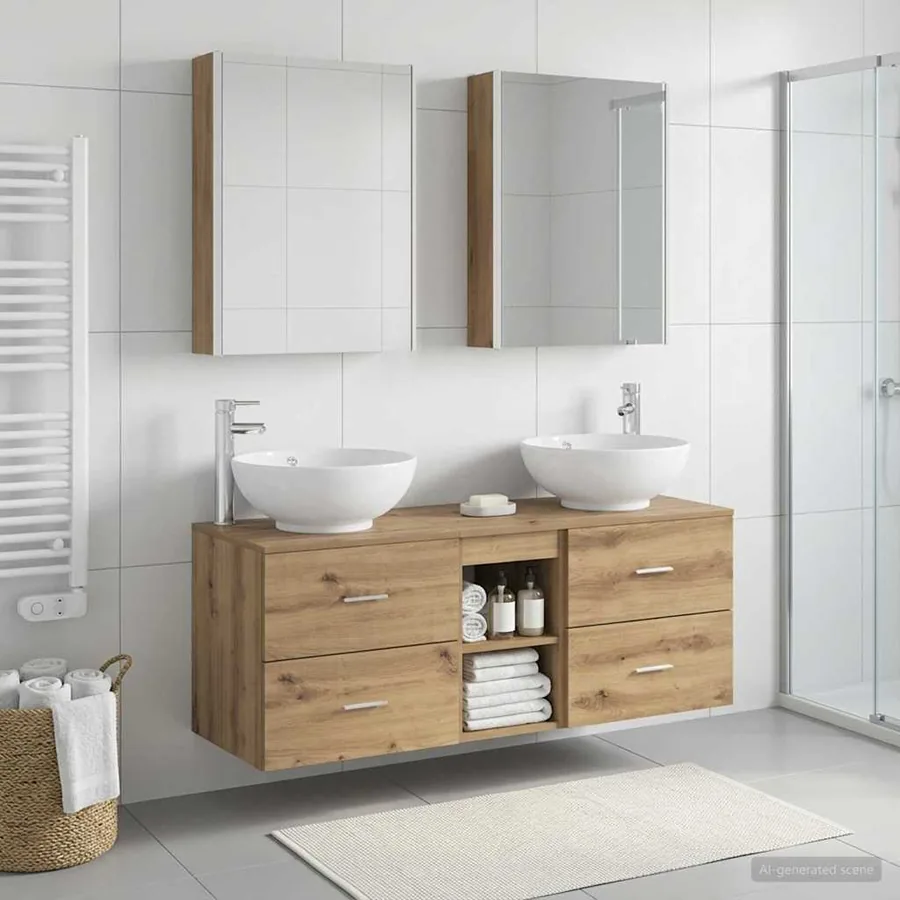 Ensemble de mobilier de salle de bain 5 pc Chêne artisanal