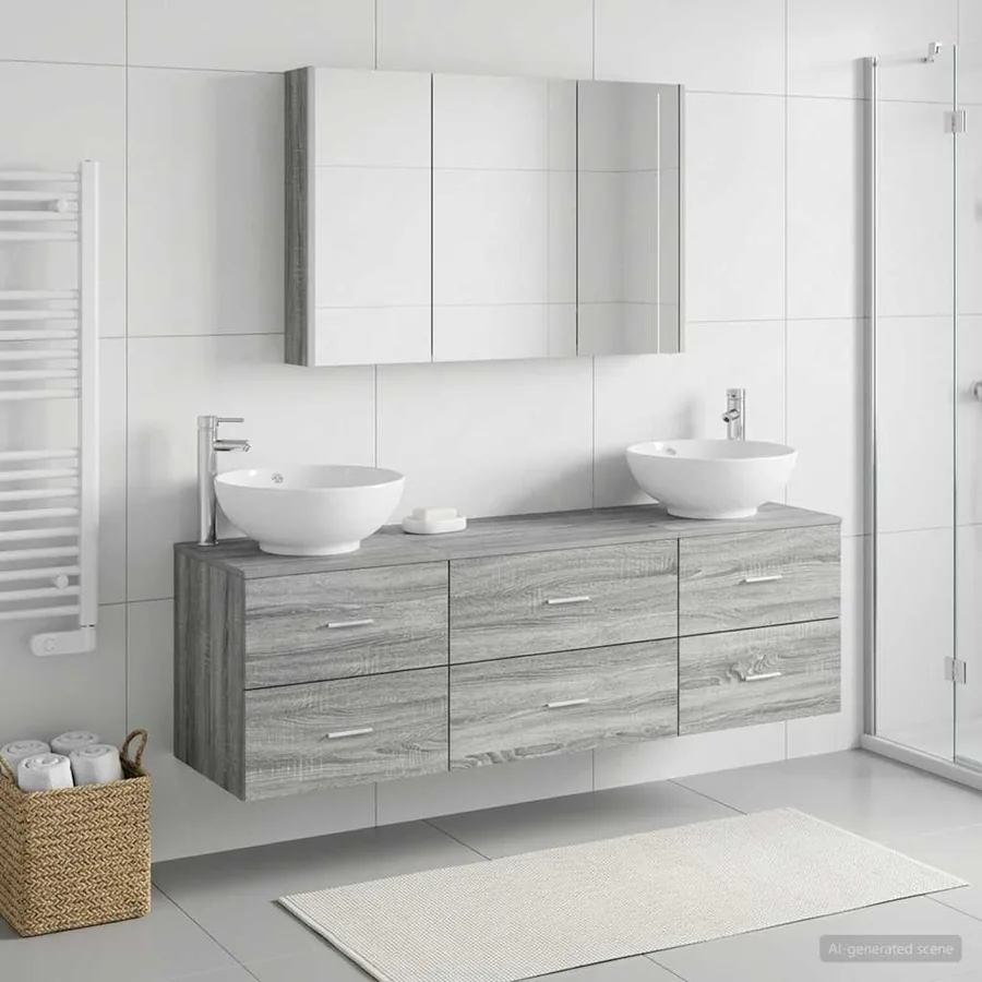 Ensemble de mobilier de salle de bain 4 pcs Sonoma gris