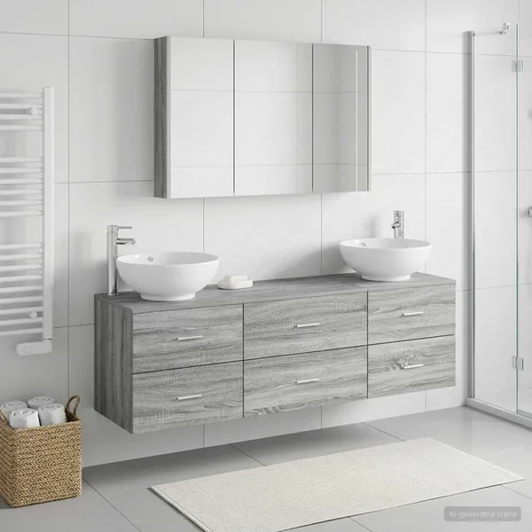 Ensemble de mobilier de salle de bain 4 pcs Sonoma gris