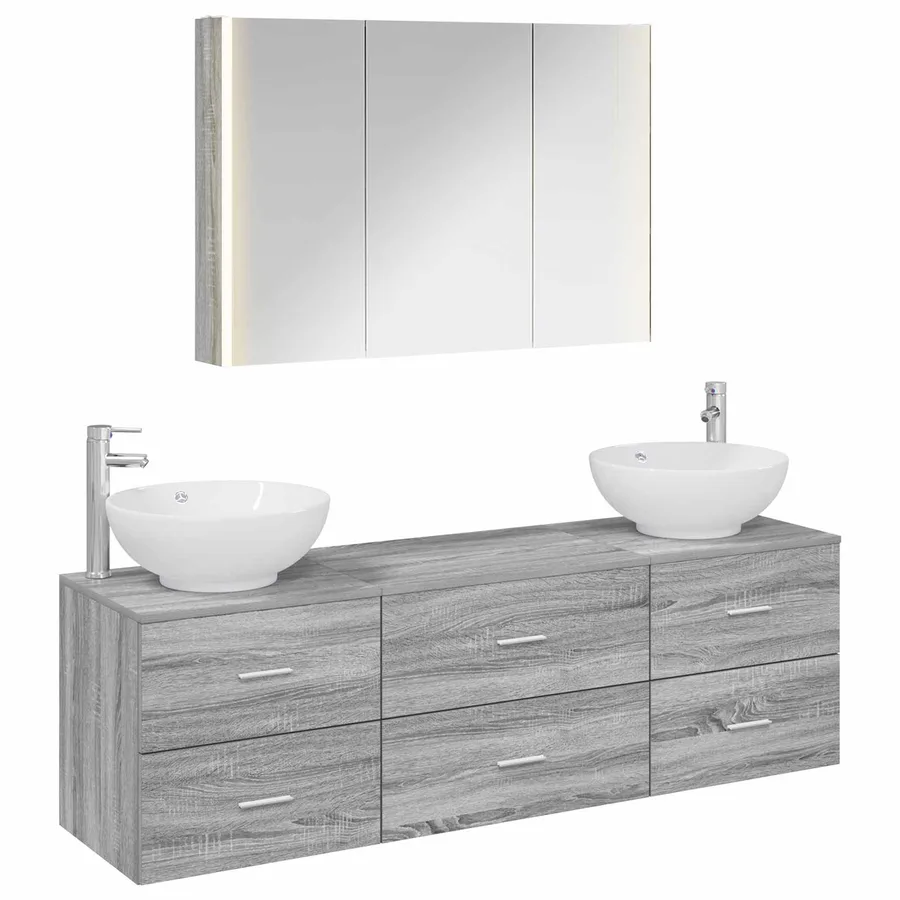 Ensemble de mobilier de salle de bain 4 pcs Sonoma gris - 2