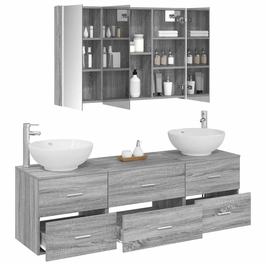 Ensemble de mobilier de salle de bain 4 pcs Sonoma gris - 3