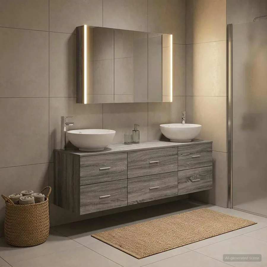 Ensemble de mobilier de salle de bain 4 pcs Sonoma gris - 4