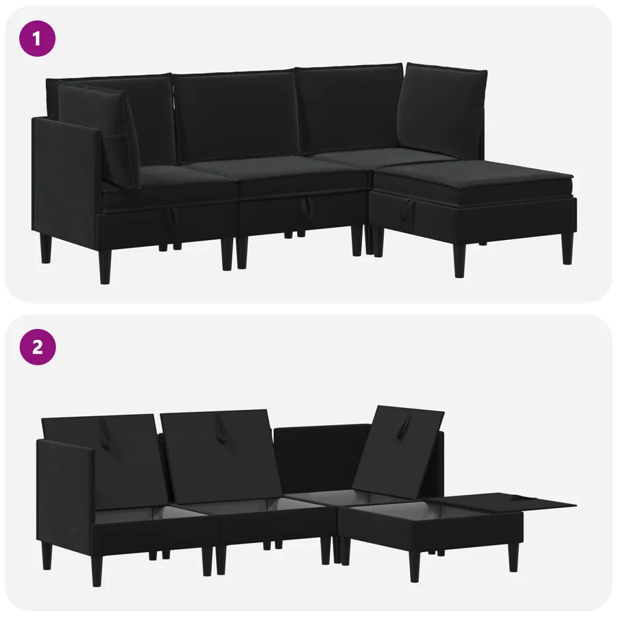 Ensemble de meubles pour le salon 4 pcs Noir Velours - 8
