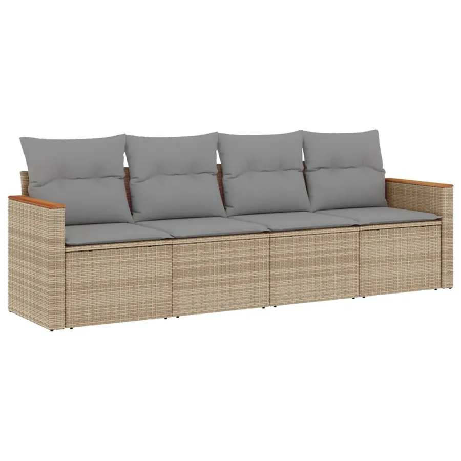 Salon de jardin avec coussins 4 pcs beige résine tressée - 2