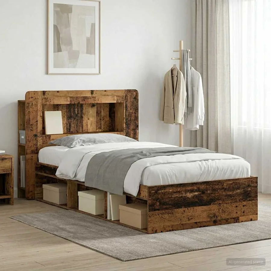 Cadre de lit avec rangement Bois ancien 90 x 200 cm