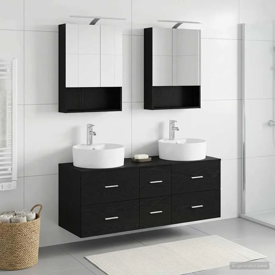 Ensemble de mobilier de salle de bain 5 pcs Chêne noir